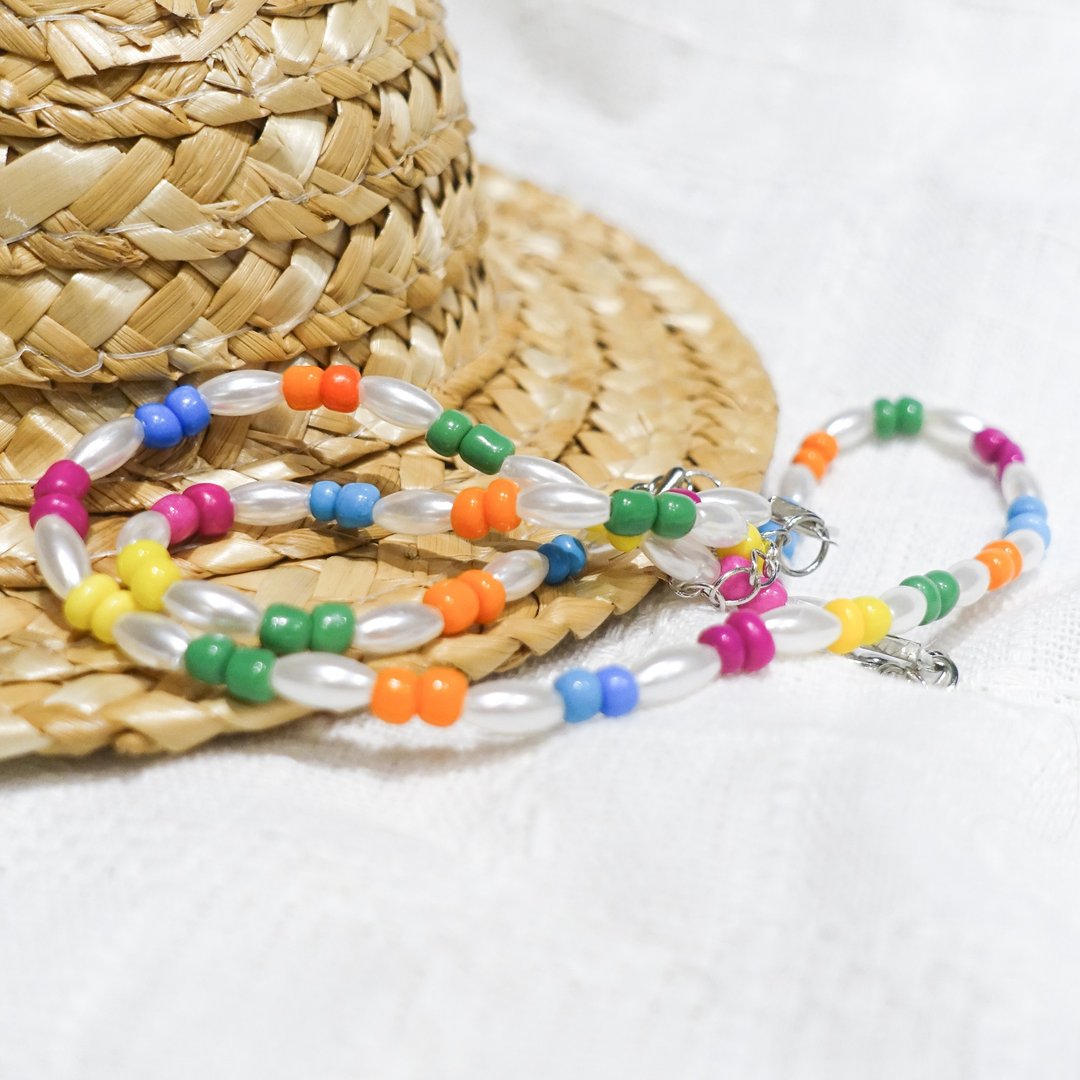 手工串珠颈链 珍珠串珠 beaded necklace 夏日 - 项链 - 塑料 多色