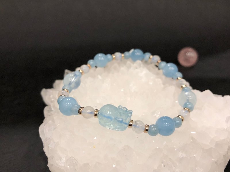 免费开光 天然海蓝宝招财貔貅手链 月光石手链 海蓝宝手链 - 手链/手环 - 水晶 蓝色