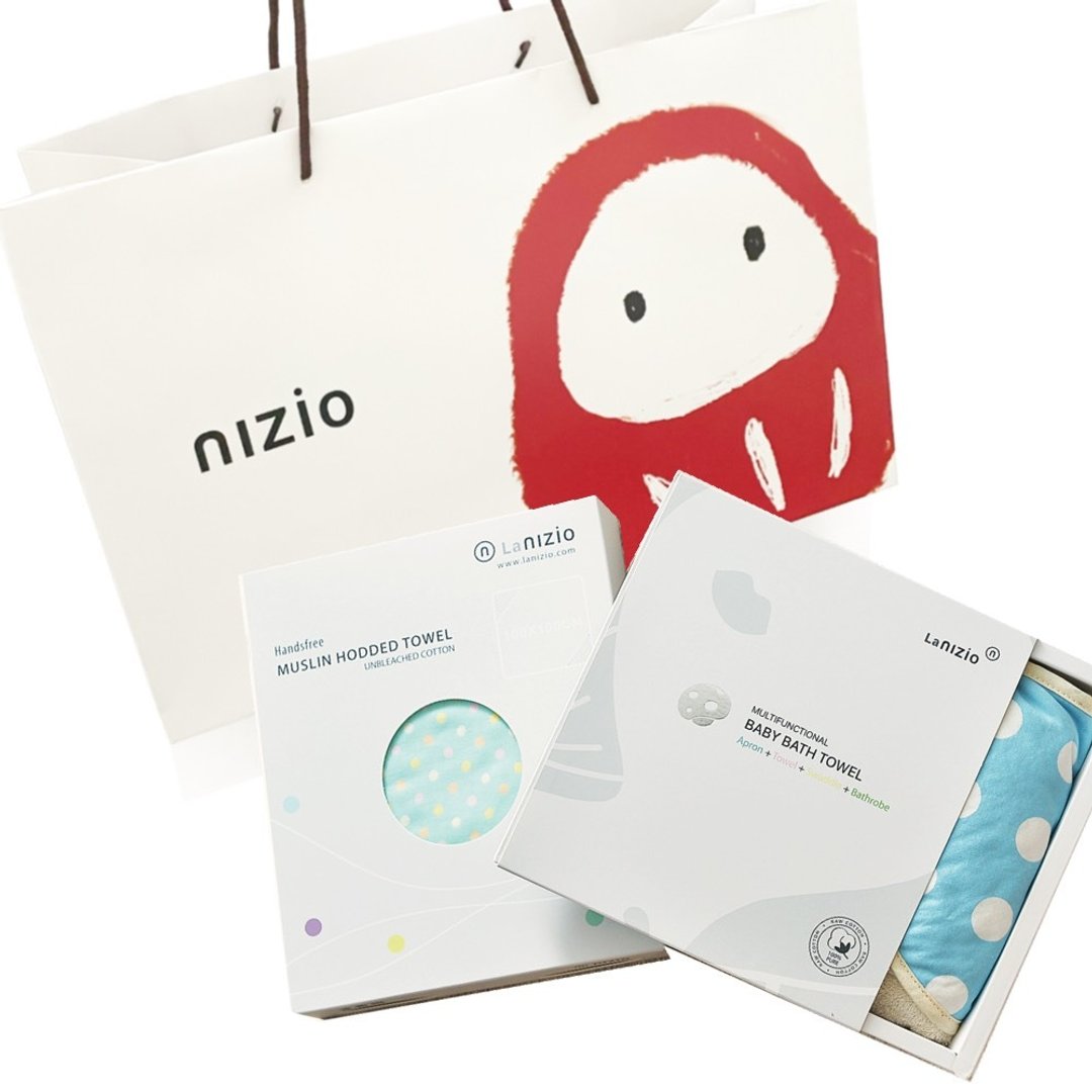 nizio 人气畅销组 - 小蘑菇浴巾 + 跳跳糖四层纱浴包巾 /新生礼 弥月礼 - 满月礼盒 - 棉．麻 