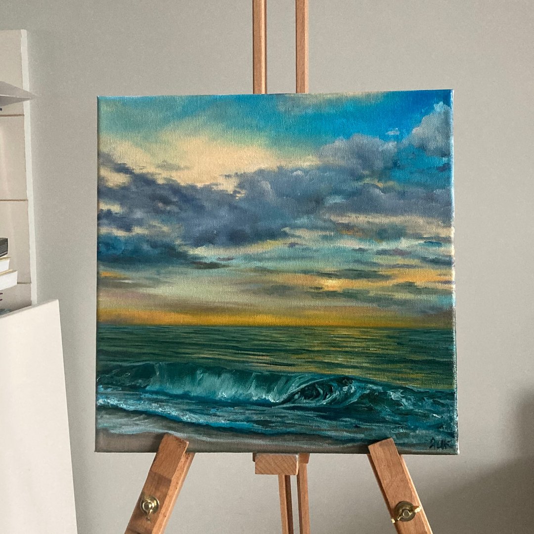 橙色日落画，油画，原创日落画，手工礼品 - 墙贴/壁贴 - 棉 橘色