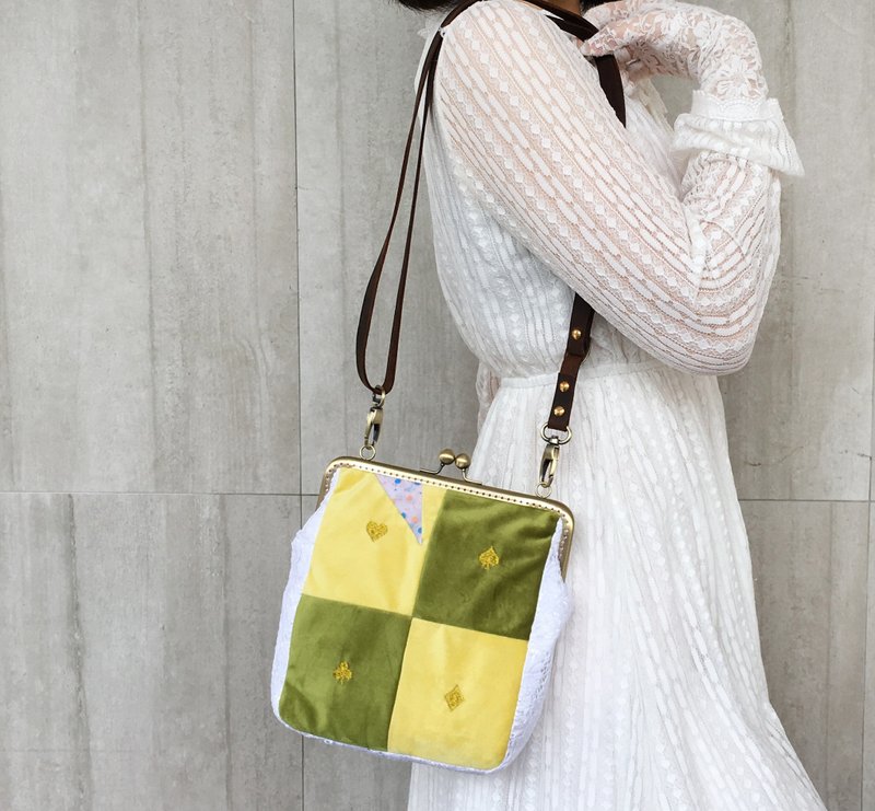 爱丽丝童话 吻锁口金包包 斜背包 侧背包 单肩背包 黄绿 - 侧背包/斜挎包 - 真皮 绿色
