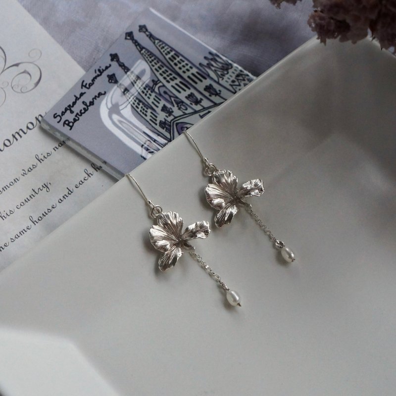 野姜花珍珠耳环 耳坠 925银 - 耳环/耳夹 - 纯银 