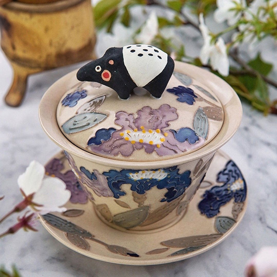 鳶尾貘手繪三才蓋碗 | 陶瓷手工釉下彩 | 日式單泡茶禮物 - 茶具/茶杯 - 瓷 蓝色