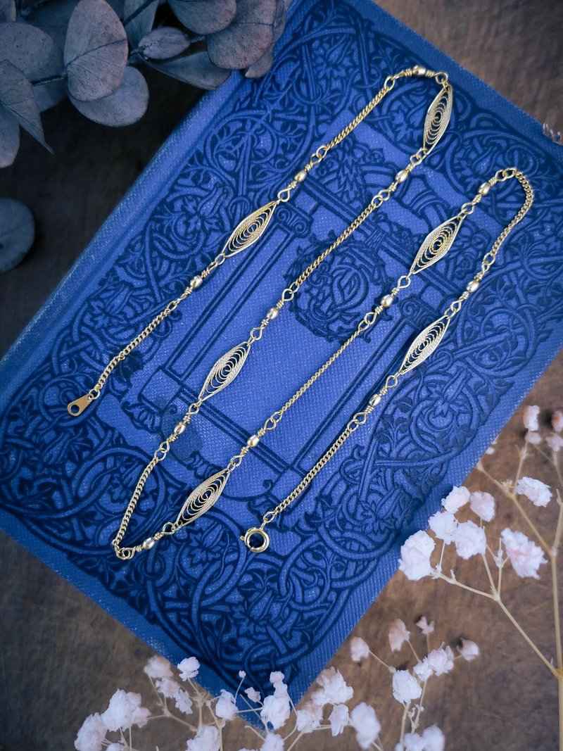 法国掐丝古董长链—欧洲古董首饰 Vintage Jewelry - 项链 - 其他金属 金色