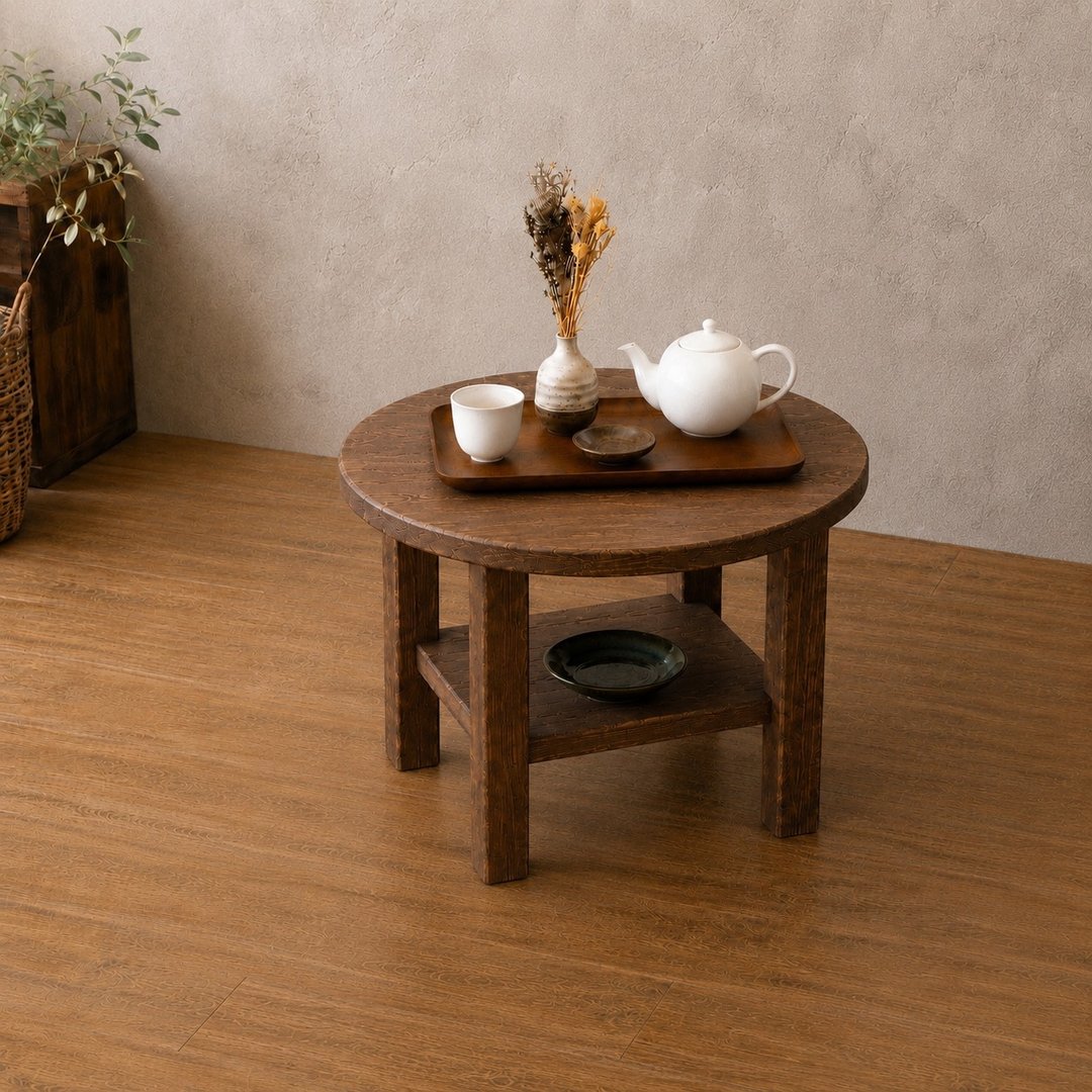 日本杉木手工圆形茶几 北欧实木边桌 客厅茶几 圆桌 - 餐桌/书桌 - 木头 咖啡色