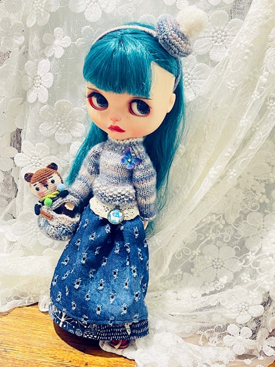 日光小巷手做蝴蝶冷蓝花园小布娃衣blythe 编织娃衣帽子裙子 - 玩偶/公仔 - 棉 