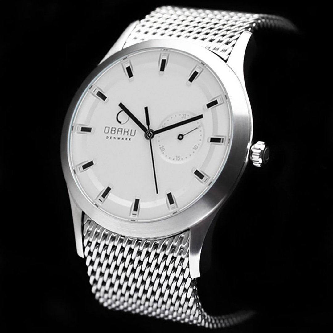 OBAKU 极简时刻日期米兰带腕表-银框白面/41.5mm(V124GCIMC) - 男表/中性表 - 不锈钢 黑色