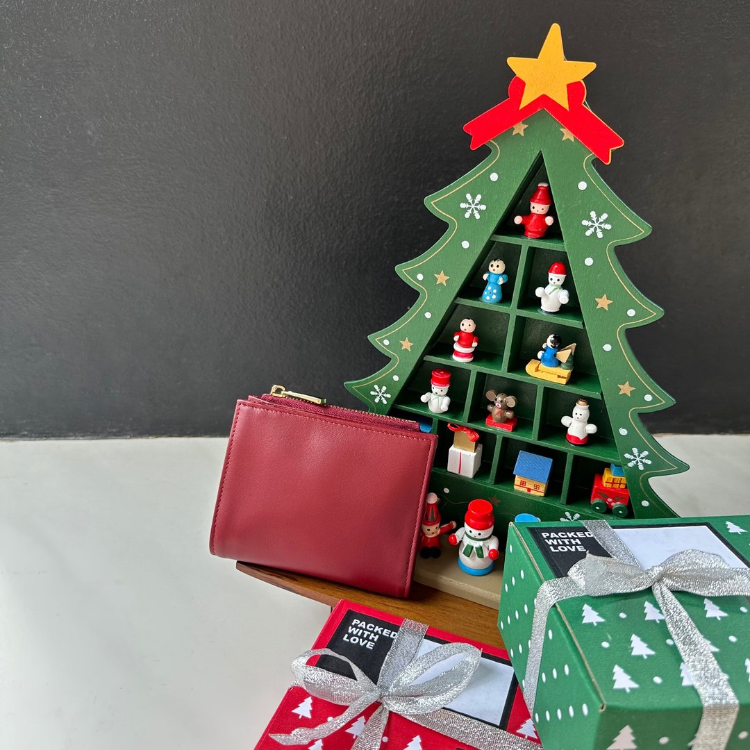 【Xmas Gift Box】真皮钱包 钱包短款 Small Leather wallet- Red - 皮夹/钱包 - 真皮 红色