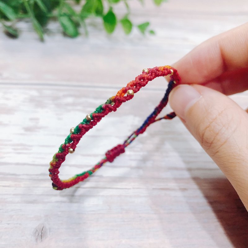 ::金点极细祈福编织手练:: 可调式 / 拉绳款 / 黄铜 / 蜡线 - 手链/手环 - 其他材质 红色