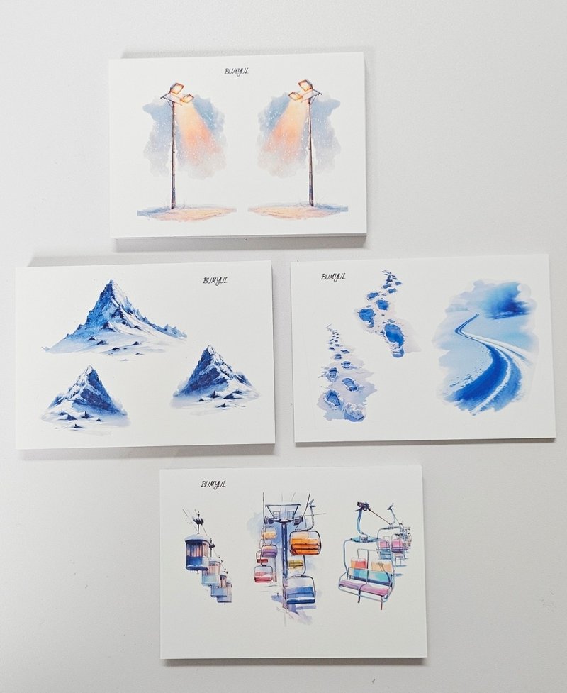 雪地滑雪场贴纸组 - 便条纸/标签贴 - 纸 多色