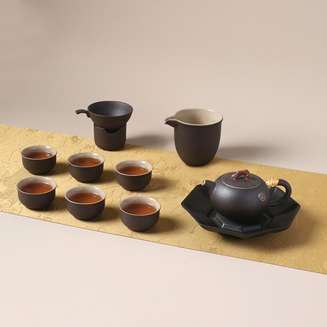 【礼物首选】陆宝 金声和鸣茶礼 一壶一海六杯 + 壶承 + 茶滤套组 - 茶具/茶杯 - 瓷 咖啡色