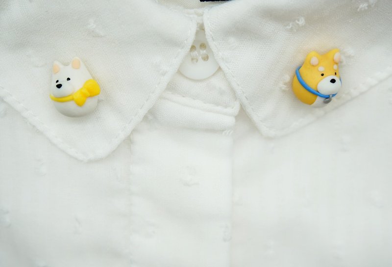 手工制作狗狗胸针 哈士奇萨摩耶柯基巴哥柴犬 别针 领针 - 胸针 - 粘土 多色