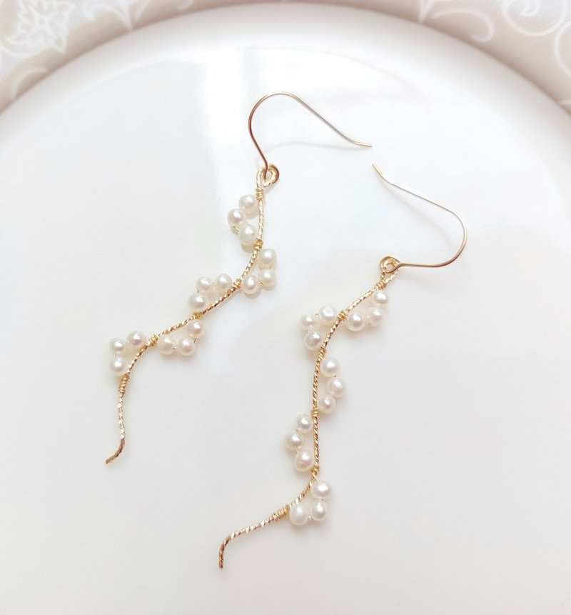 14kgf美国注金 天然珍珠耳环 | 手作定制 手链 项链 耳饰 饰品 - 耳环/耳夹 - 珍珠 