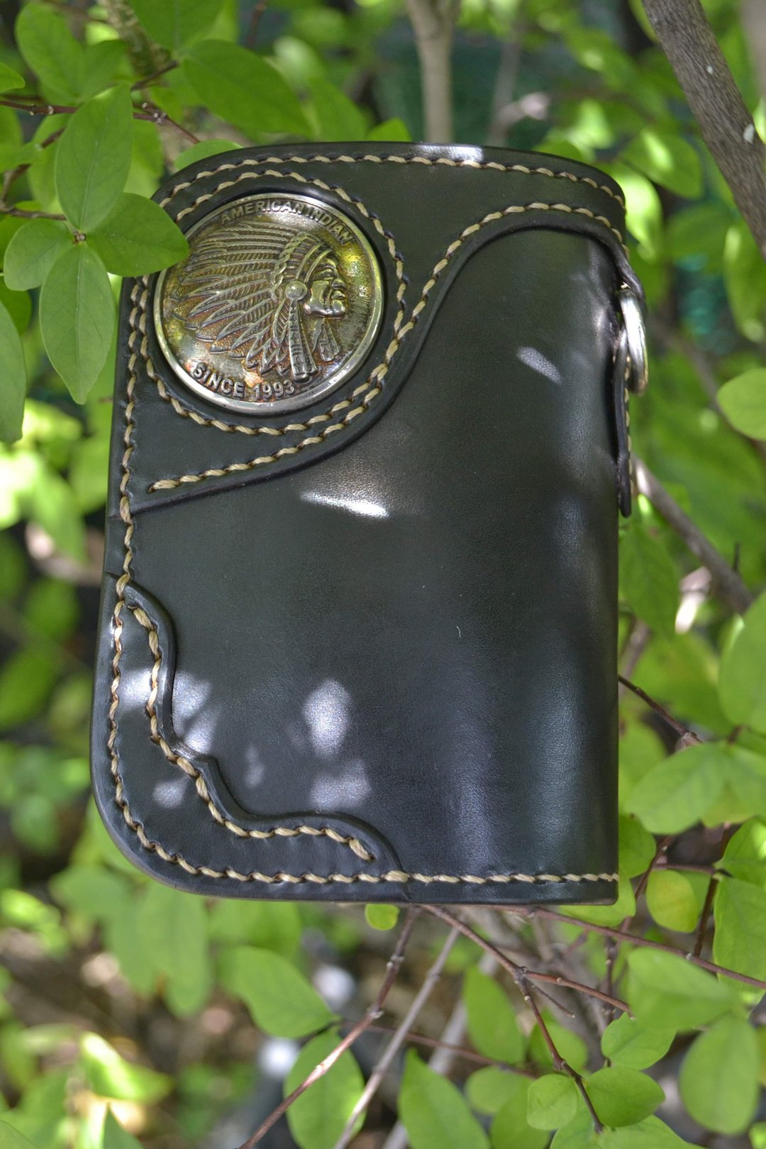 Vintage Men's Leather Biker chain Short Wallet  Card Holder Purse Handmade - 皮夹/钱包 - 真皮 黑色