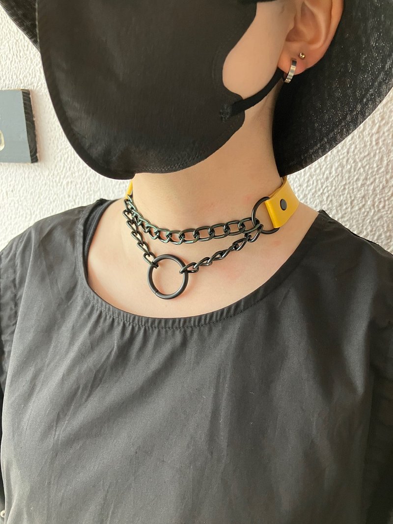 环链choker/黑/红/蓝/黄/白/F尺寸/hellcatpunks/hcp-ac-0227 - 颈链 - 人造皮革 黄色