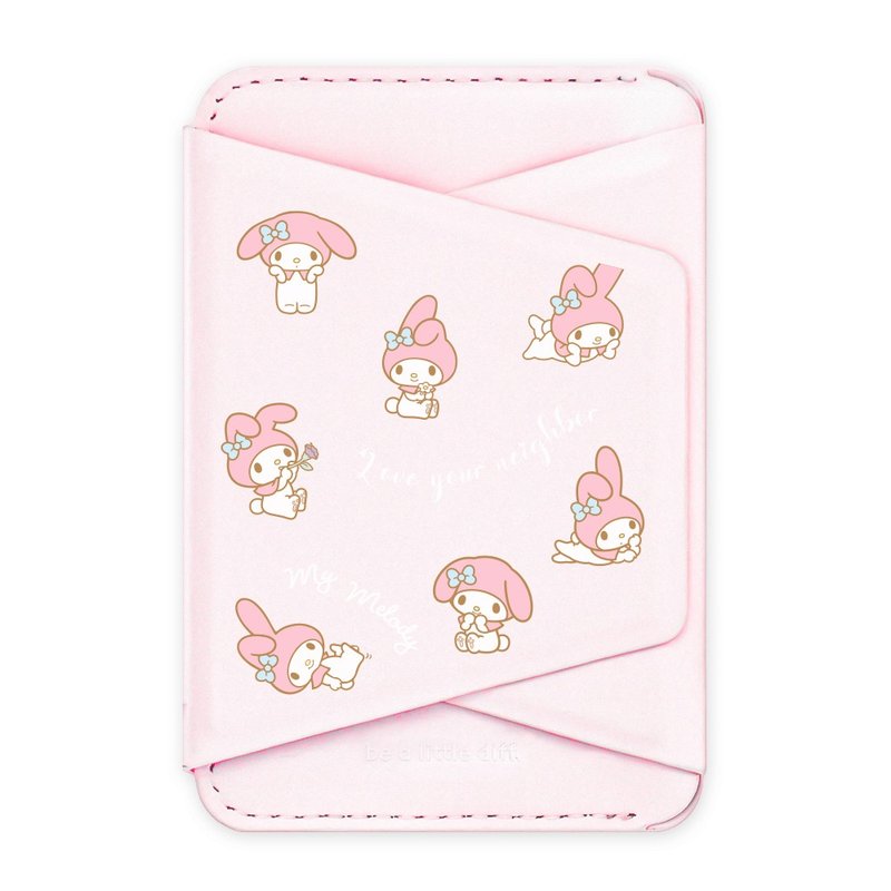 MyMelody美乐蒂－捉迷藏粉色款 支架磁吸卡包 小牛皮感 手机支架 - 手机座/防尘塞 - 人造皮革 粉红色