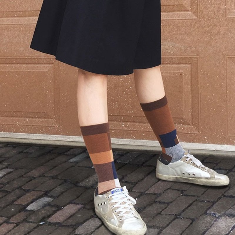 socks_desert / irregular / brown/ gift / check - 袜子 - 棉．麻 咖啡色