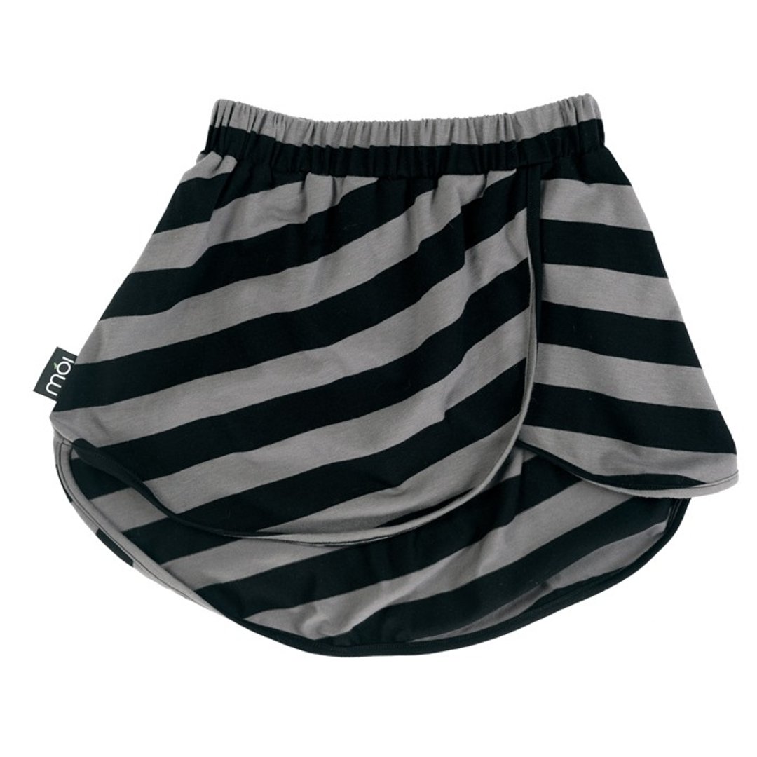 Moi Kids 冰岛有机棉童装女童圆裙2Y-12Y 黑灰条纹 sk1 - 童装裤 - 棉 黑色