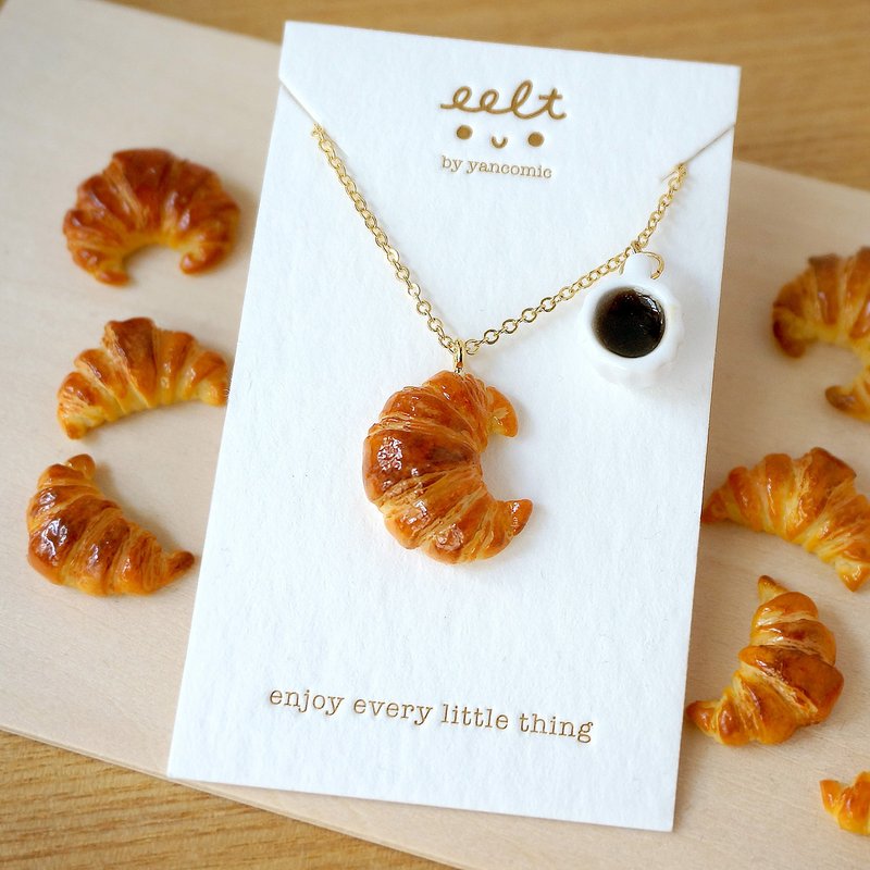 幸福的牛角包与香浓咖啡(可颂).手工颈链(现货/预订) - 项链 - 树脂 咖啡色