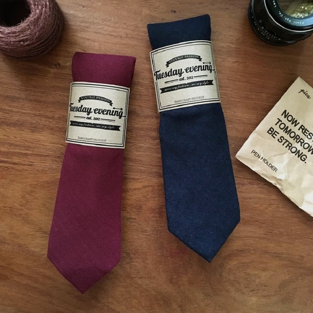 Neck Tie Red | Deep Navy Blue - 领带/领带夹 - 棉 多色