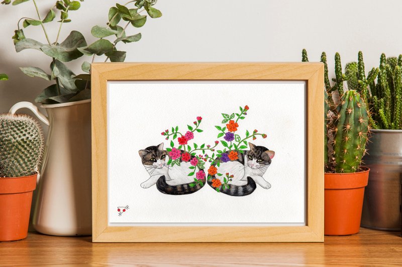Original Painting // Cats // Two of Me - 海报/装饰画/版画 - 纸 多色
