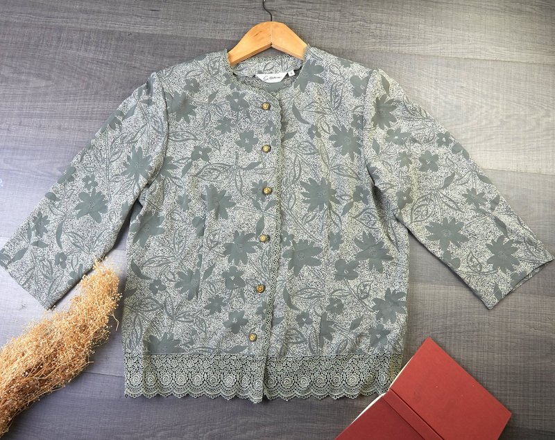 复古花卉印花绿色上衣| 尺寸M | 女式复古衬衫 - 女装衬衫 - 其他材质 绿色