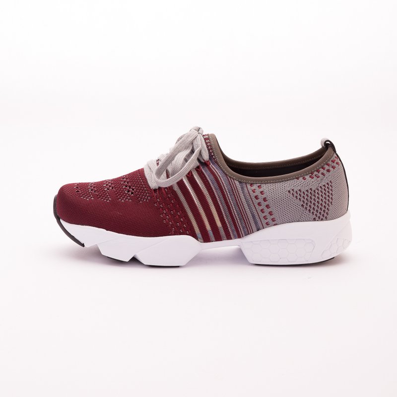 大码女鞋41-45 台湾制造时尚运动风假绑带休闲鞋3.5cm 深红色 - 女款休闲鞋 - 其他人造纤维 红色