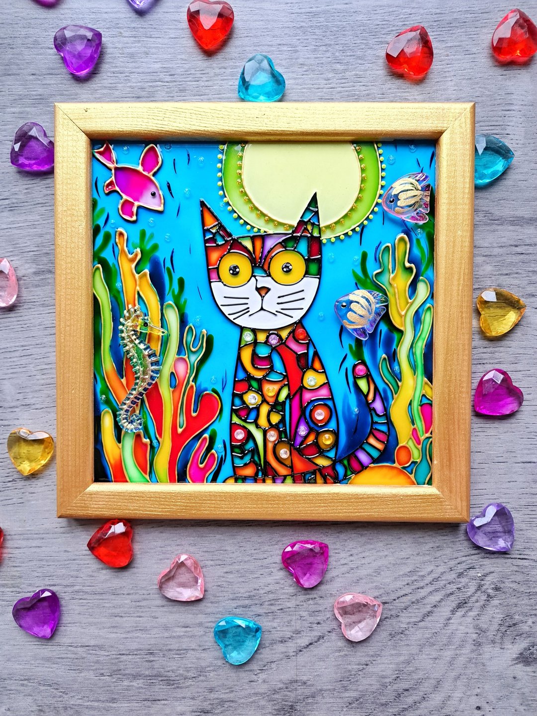彩色玻璃画卡通彩色猫儿童房现代装饰墙挂 - 墙贴/壁贴 - 玻璃 多色
