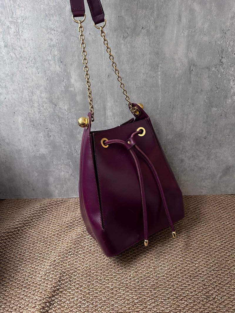 中古包 CELINE 思琳 勃根地酒红色星球系列水桶包 - 手提包/手提袋 - 真皮 红色