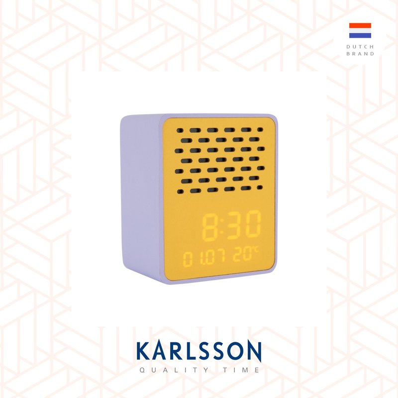 荷兰Karlsson, Funky Vibes 黄/紫色可移LED显示屏音箱多功能时钟 - 时钟/闹钟 - 木头 黄色