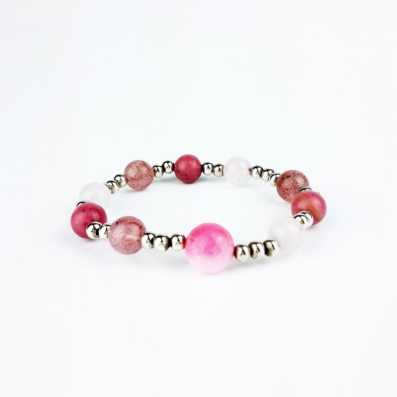 | 迷迭系列 | 花样芬芳 水蜜桃玉髓 草莓晶 粉晶 (藏银 x 手环 x 手链 x 手工制作 x 。定制化。) - 手链/手环 - 宝石 粉红色