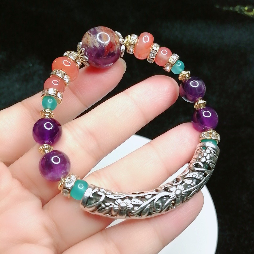 金银财宝Jinyincaibao 紫钛晶/盐源玛脑/橙南红/天河石/紫水晶 - 手链/手环 - 水晶 