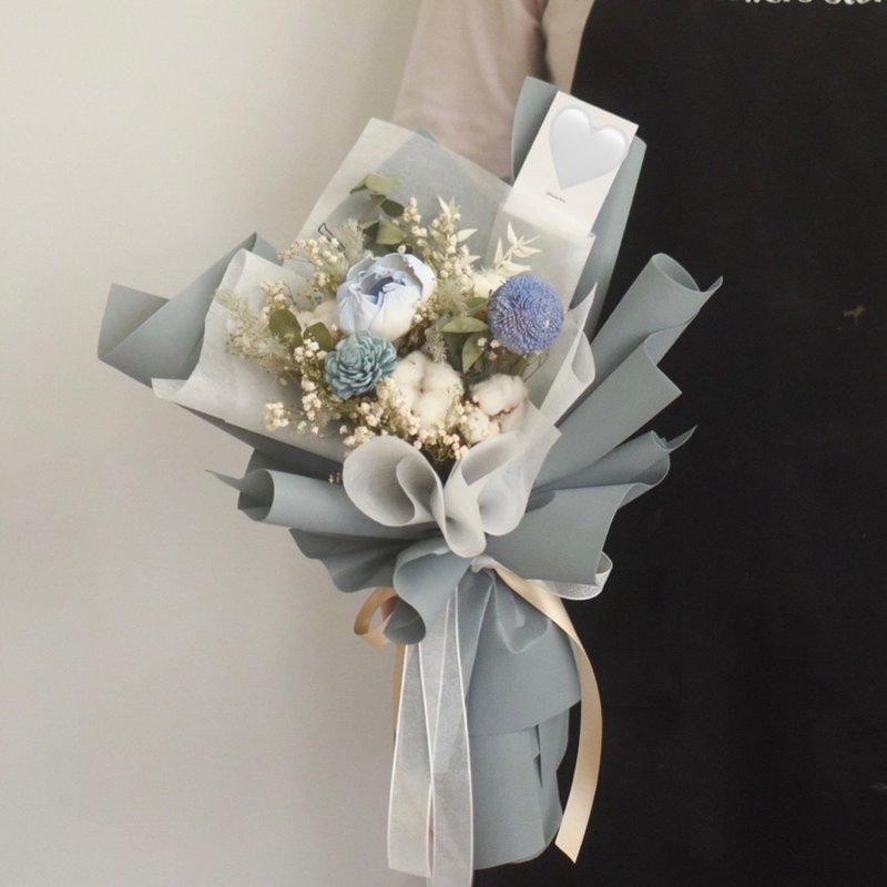 /湖水绿棉花花束/毕业花束 毕业礼 干燥花 棉花 情人节 七夕 教师 - 干燥花/捧花 - 植物．花 蓝色
