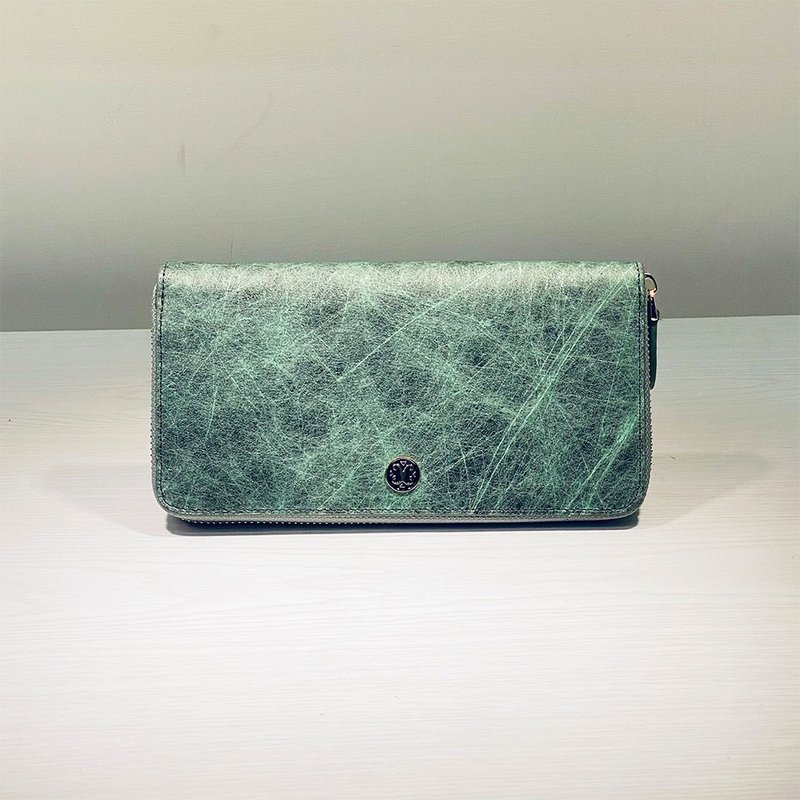 SWEETBURDEN 蚕丝牛皮-拉链长夹 翡翠绿 真牛皮 手作 - 皮夹/钱包 - 真皮 绿色