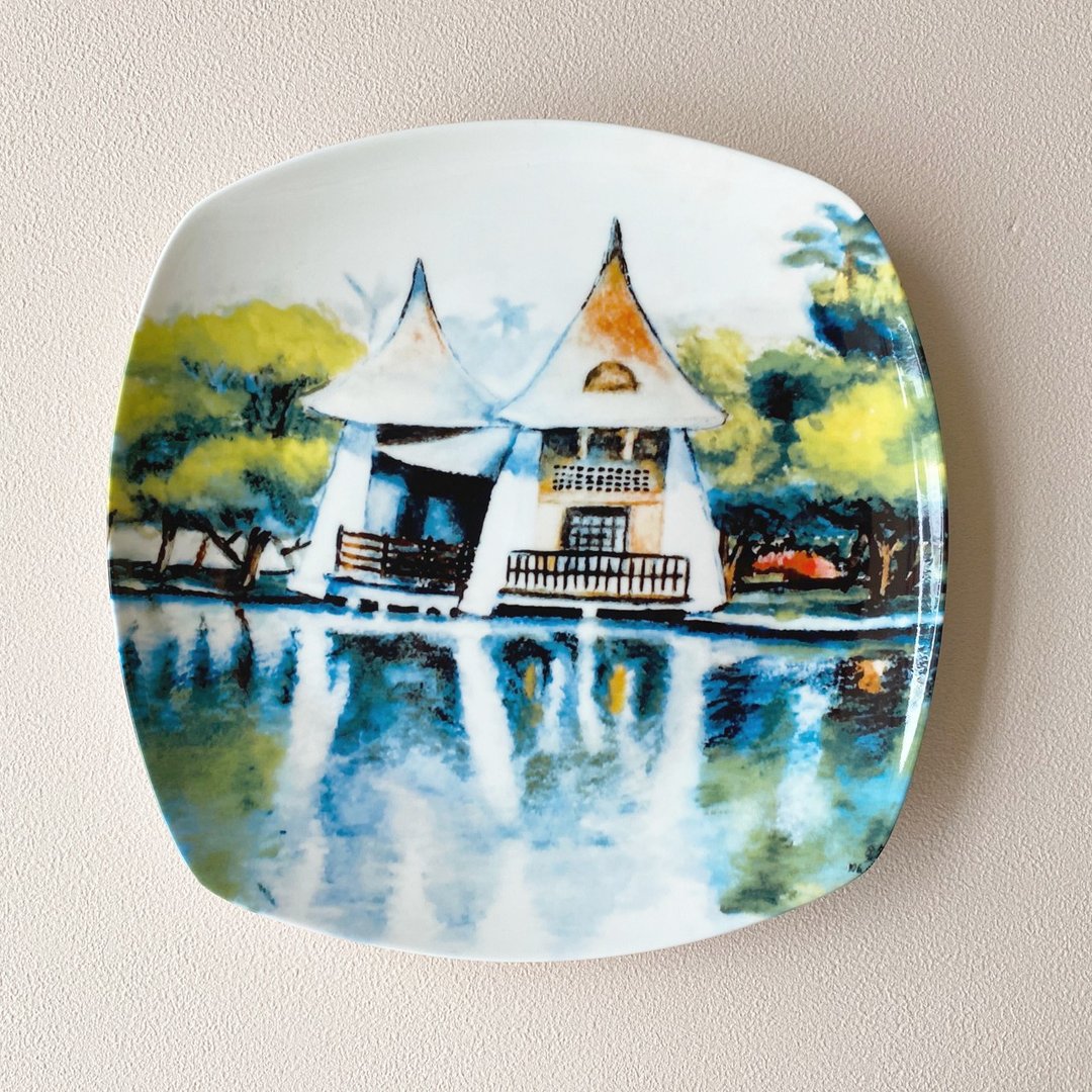 艺术瓷盘 湖心亭小光点画廊艺术画家-谢建锋 附盘架精致礼盒包装 - 盘子/餐盘/盘架 - 瓷 多色