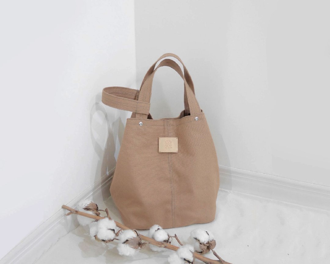 经典极简 帆布 水桶包 轻量肩背  bucket bag M - #82奶茶咖啡色 - 束口袋双肩包 - 棉 卡其色