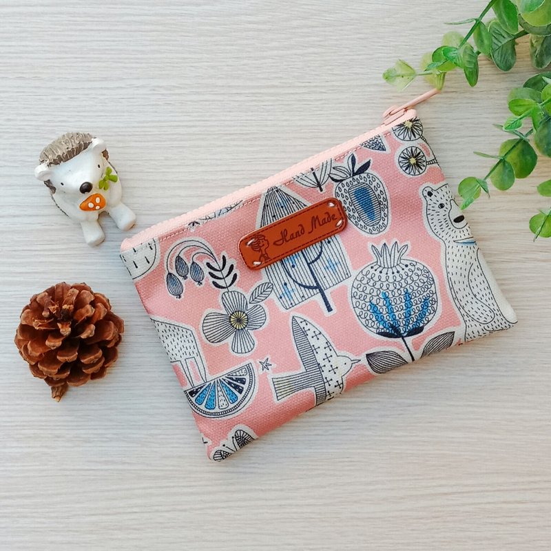 【防水零钱包】描绘线条动物 - 零钱包 - 棉．麻 粉红色