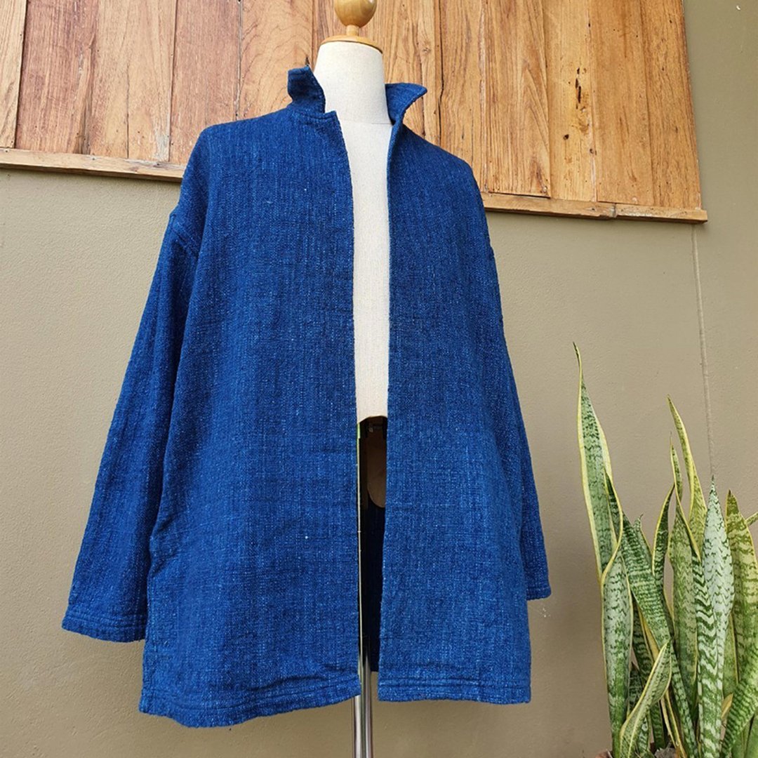 Unisex Cotton Hand Spun Blazer, Natural Dyed, Blue, Indigo, Saka - 女装休闲/机能外套 - 棉 蓝色