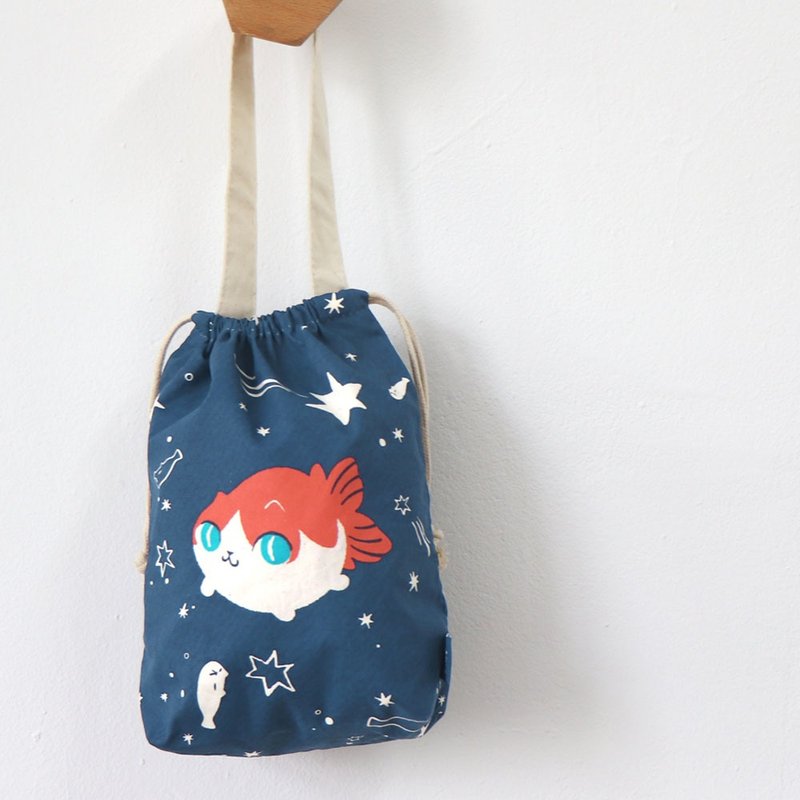 baby fishcat束口袋- Tisha金鱼喵 - 手提包/手提袋 - 棉．麻 蓝色