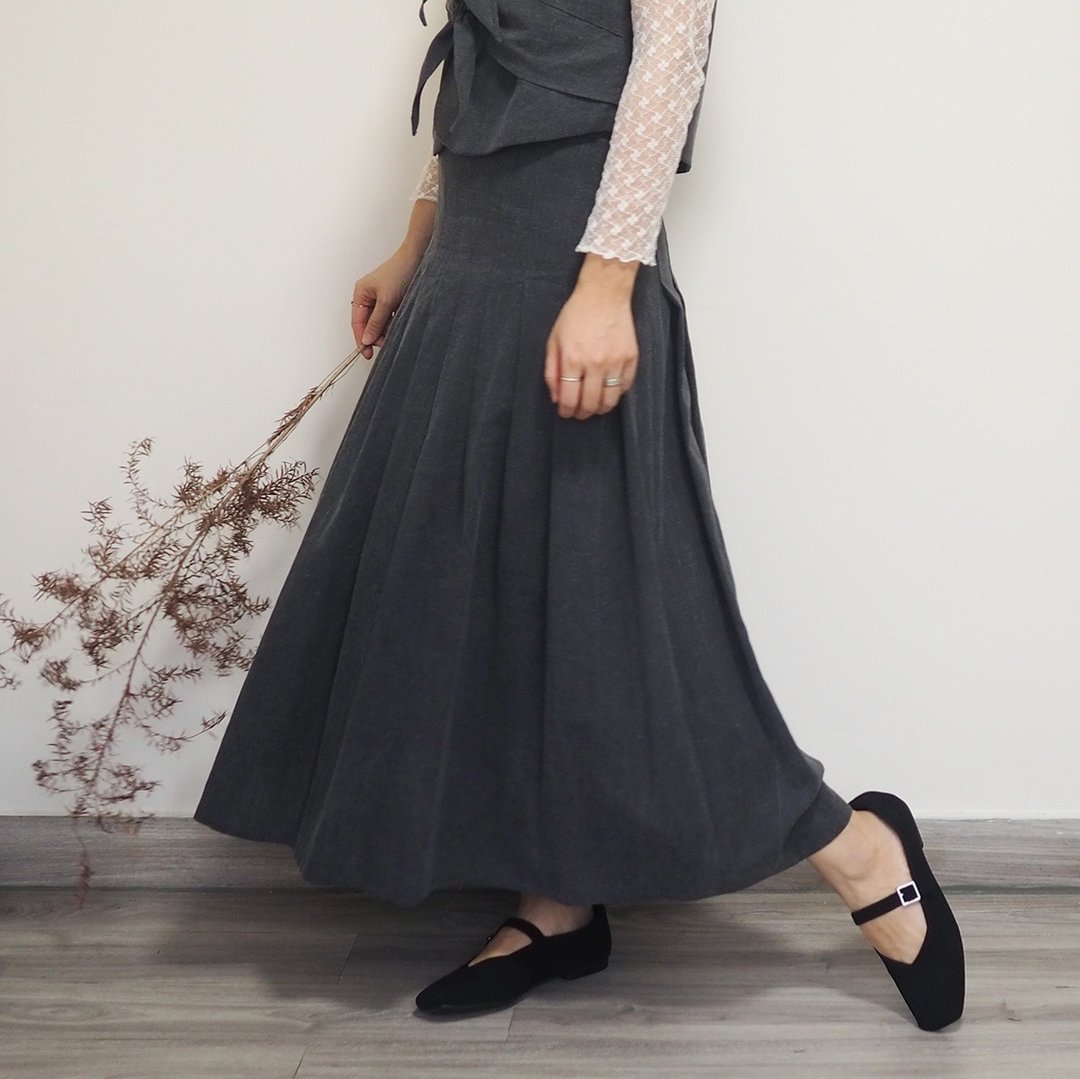 修腰折褶伞裙 Pleated Skirt - 裙子 - 棉 