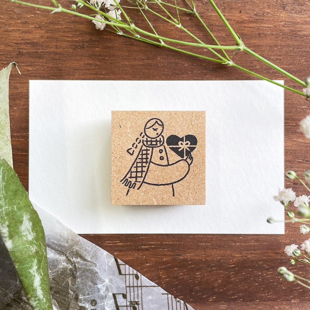 Stamp Hanko Girl Winter February Mar-chan Valentine A (a-100) Made in Japan - 印章/印台 - 木头 咖啡色