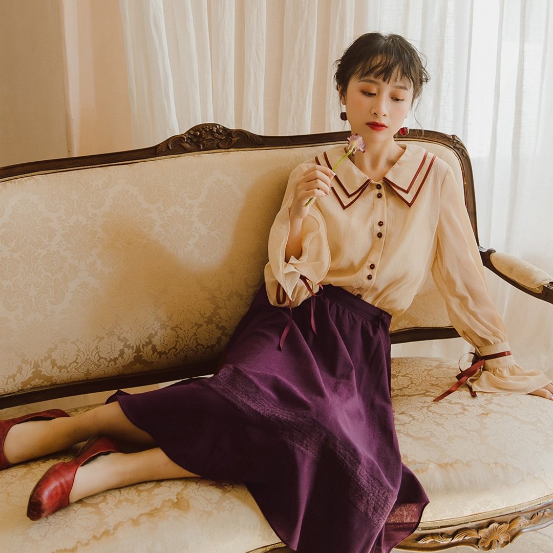 安妮陈衬衫女2020春装新款设计感小众上衣娃娃领复古宫廷法式衬衣 - 女装衬衫 - 其他材质 