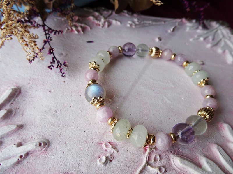 紫霞- 拉长石 紫锂辉 紫晶 萤石手环 - 手链/手环 - 水晶 紫色