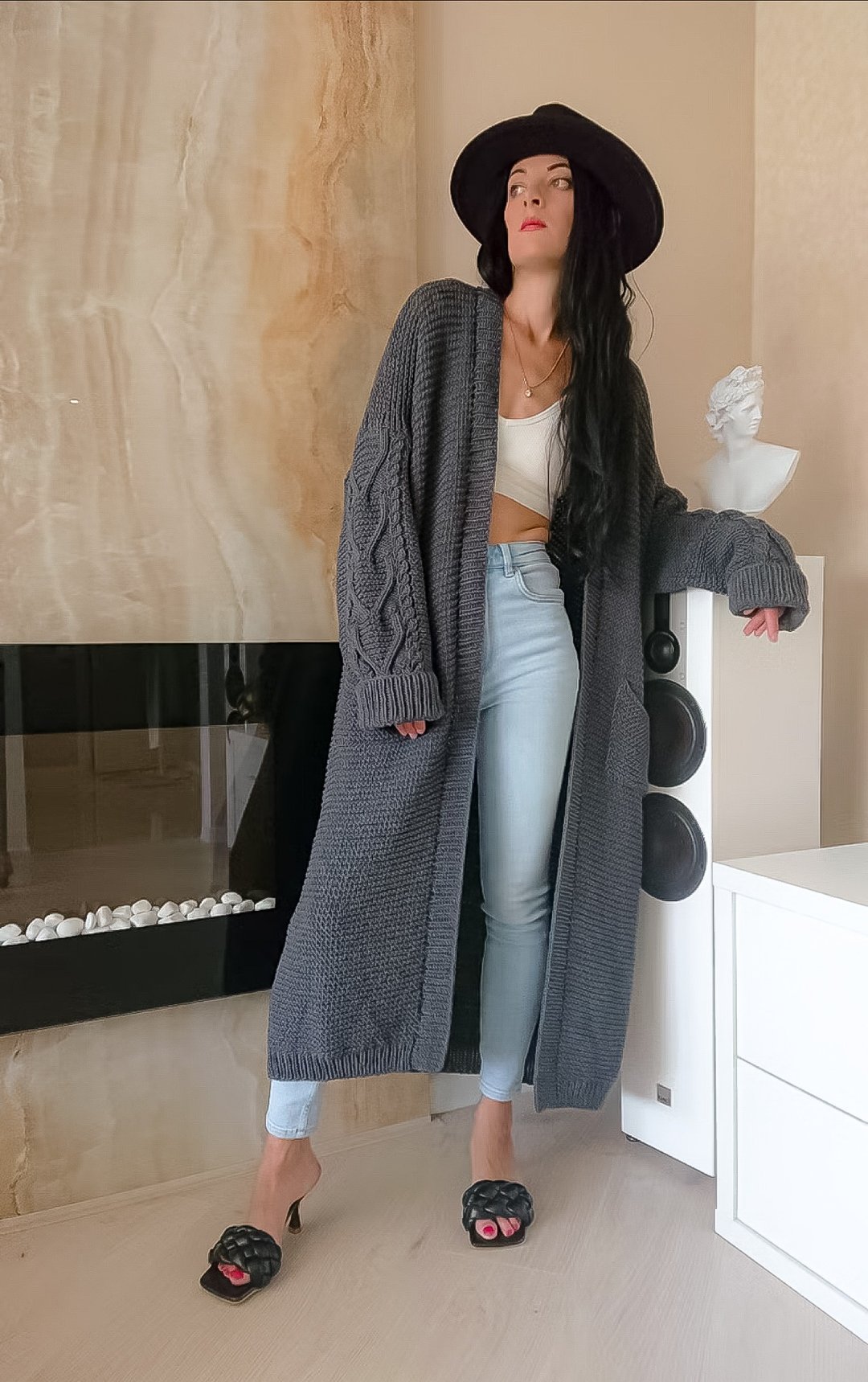 Bohemian cardigan Gray knitted coat Long sweater jacket Cotton cardigan women - 女装针织衫/毛衣 - 棉 