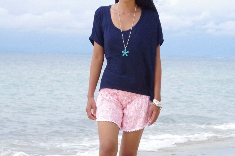 Summer Girl! Coral print shorts <pastel pink> - 女装短裤 - 其他材质 粉红色
