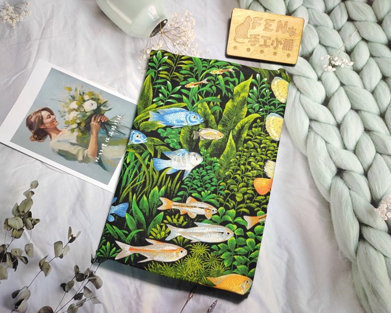 海洋系列-美国薄棉布海洋海草鱼群布书套-布书衣可适用A5-25K笔记 - 书衣/书套 - 棉．麻 
