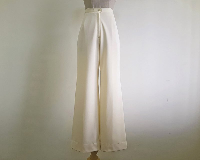 复古奶油色喇叭裤 女款 宽裤管 聚酯纤维 中腰28寸 - 男士长裤 - 聚酯纤维 