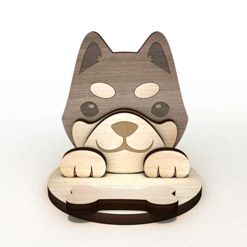 黑柴店长手机/平板座/名片座+集线memo夹,定制化刻字,交换礼物 - 手机座/防尘塞 - 木头 咖啡色