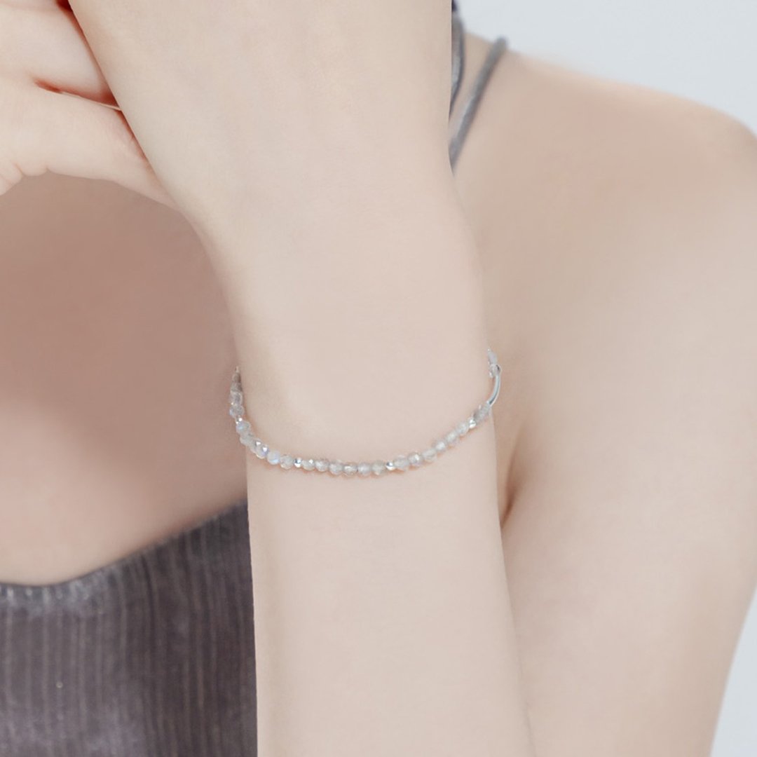 (纾压+稳定情绪) 微光时刻 | 拉长石 S925纯银 | 天然水晶手链 - 手链/手环 - 水晶 透明