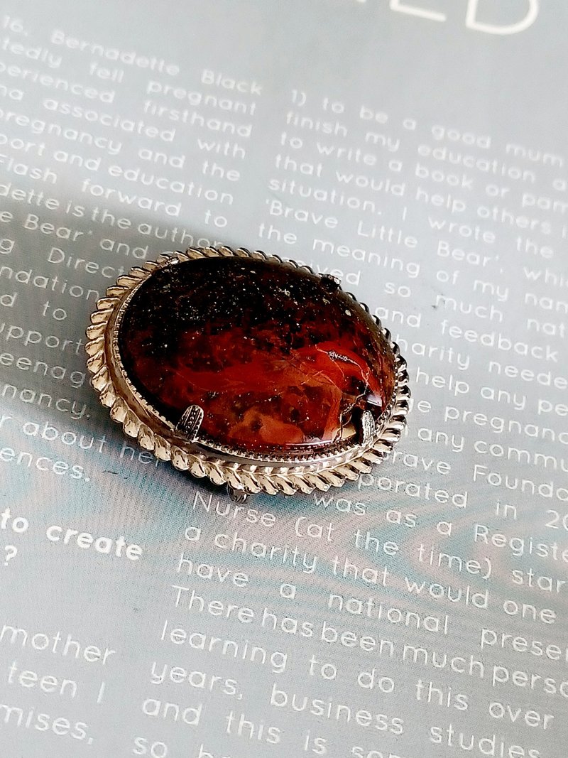 vintage jewelry 苔藓玛瑙矿物 别针  胸针 - 胸针 - 其他金属 